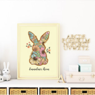 Póster Habitación infantil de diseño de conejo retro