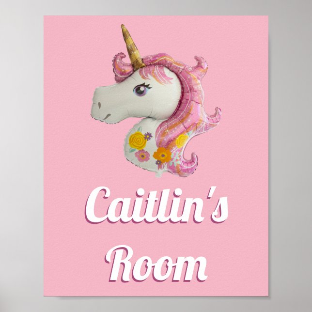 Póster Habitación personalizada de Chicas de Unicornio ro (Frente)