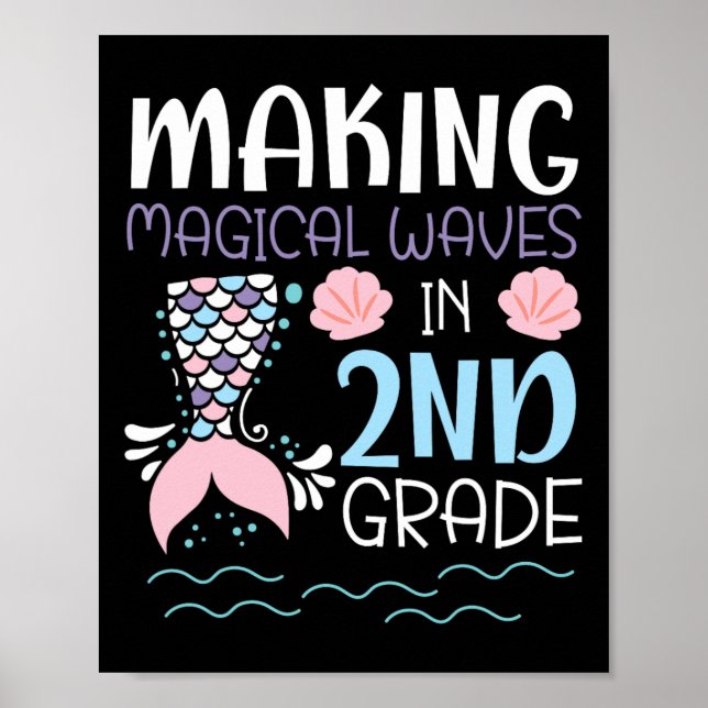 Póster Hacer olas mágicas en sirena de 2º grado 100 días (Frente)