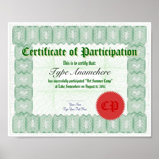 Póster Hacer un certificado de participación (Frente)