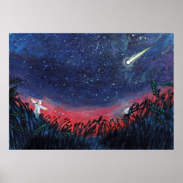 Póster Hacer un deseo en un Ilustracion de una estrella d (Frente)