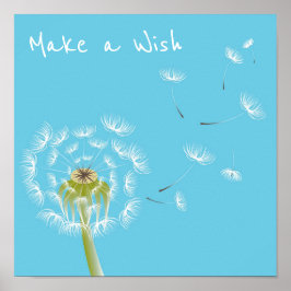 Póster Hacer una cita de deseo Dandelion azul y blanco