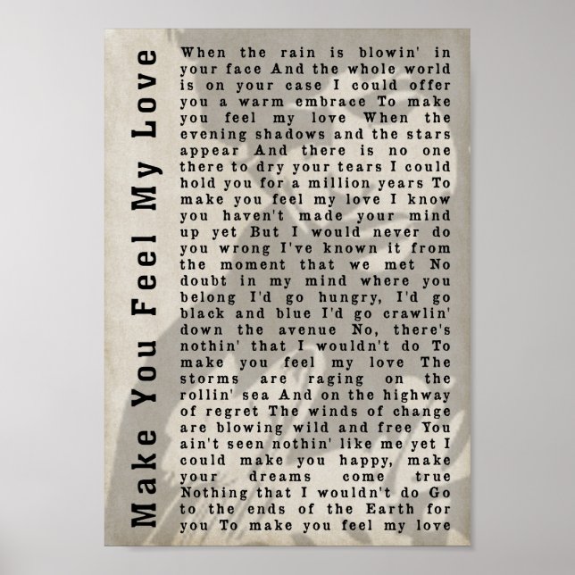 Póster Hacerte sentir mi amor Song Song Lyric Print (Frente)