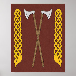 Póster Hachas danesas/vikingas cruzadas con trenzado