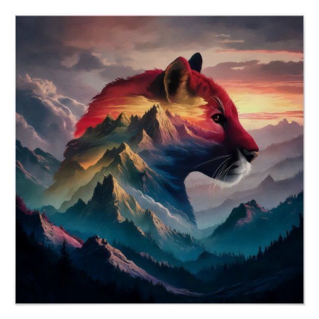 Póster Hacia la montaña Silhouette Puma Sunset (Anverso)