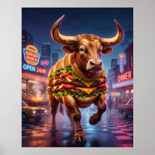Póster Hacienda Neon de Toro Hamburguesa