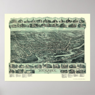 Póster Hackensack, NJ Panoramic Map - 1896