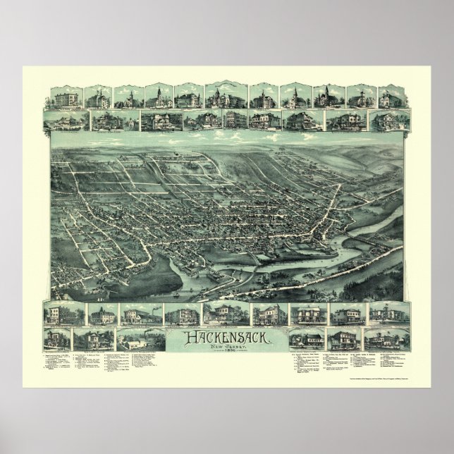 Póster Hackensack, NJ Panoramic Map - 1896 (Frente)