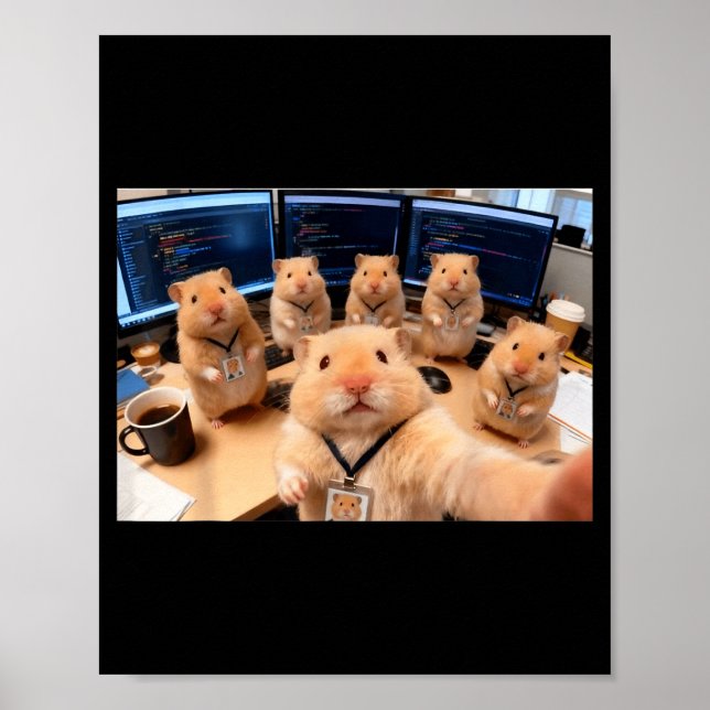 Póster Hacker Hamster Team Selfie Meme Cringe Animal Code (Frente)