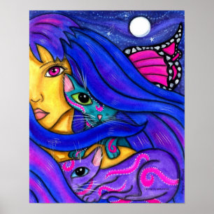 Póster Hada azul y sus gatos