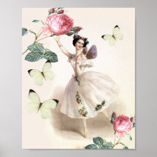 Póster Hada Bailarina Femenina Vintage Bonita