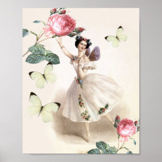 Póster Hada Bailarina Femenina Vintage Bonita