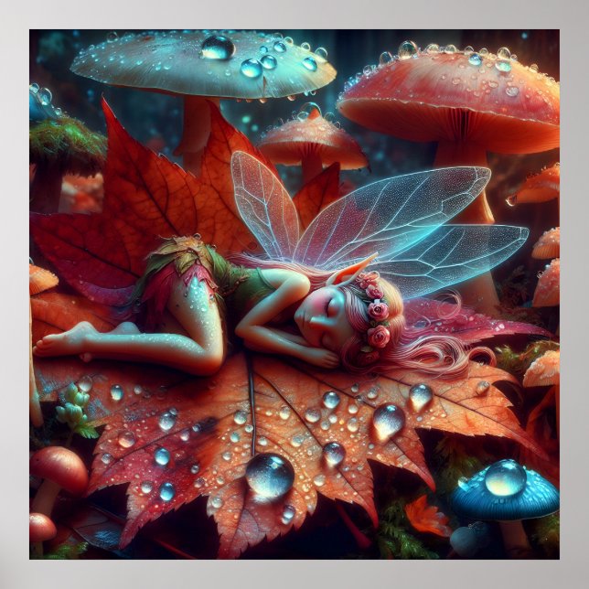 Póster Hada caprichosa durmiendo en una hoja (Frente)