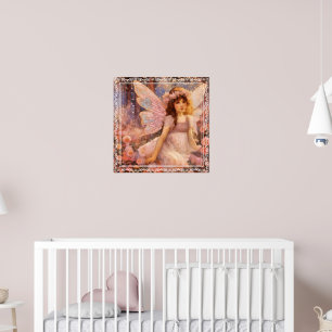 Póster Hada Caprichosa en un Soñador Jardín Floral Rosa