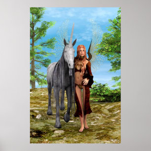 Póster Hada con Unicornio