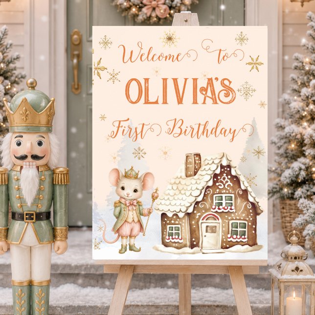 Póster Hada de Azúcar Ratón Rey Pan de Jengibre Bienvenid (Sugar Plum Fairy Mouse Gingerbread Welcome Sign)