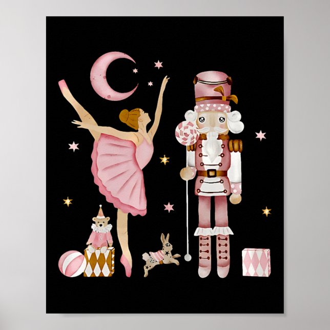 Póster Hada de Azúcar Rosa Retro Cascanueces Navidad C (Frente)