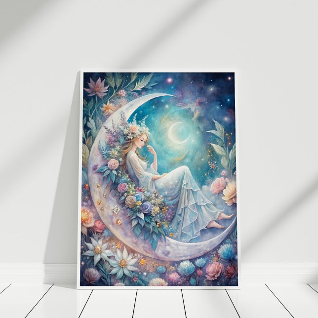 Póster Hada de Blossom de la Luna (Moonlight Blossom Fairy Poster in a white frame)