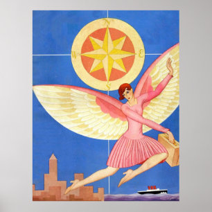 Póster hada de ciudad vintage