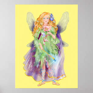 Póster hada de flores de hadas con varita mágica