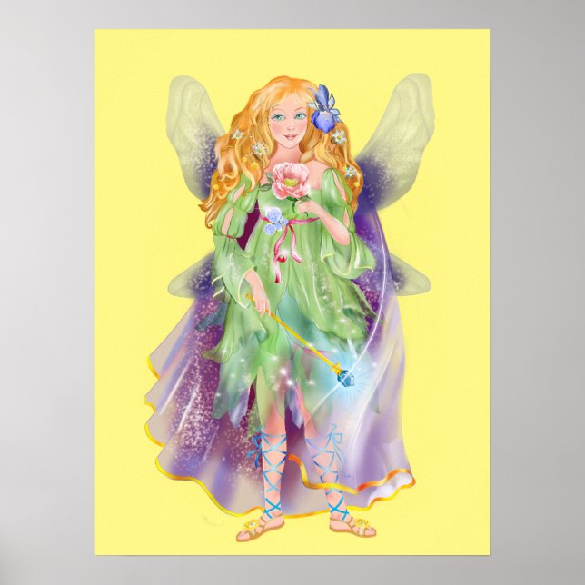 Póster hada de flores de hadas con varita mágica (Frente)