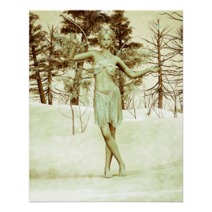 Póster Hada de Invierno en Arte de Fantasía de Bosque Nev