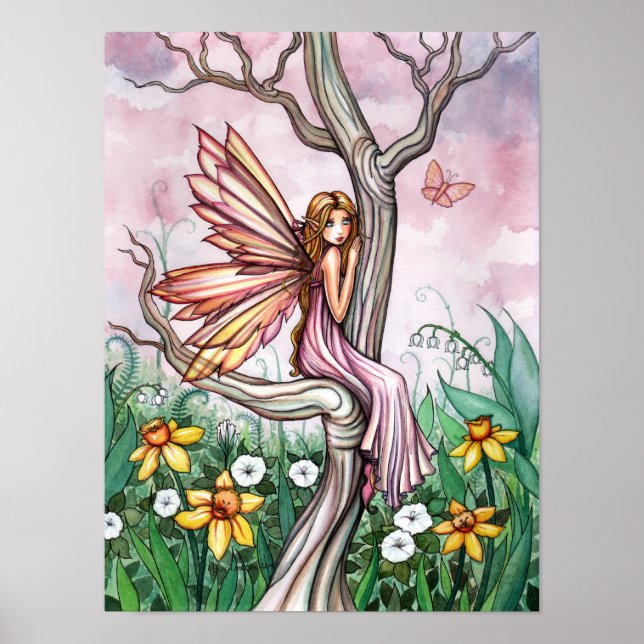 Póster Hada de la Flor de Primavera Narcisos y Mariposa (Frente)