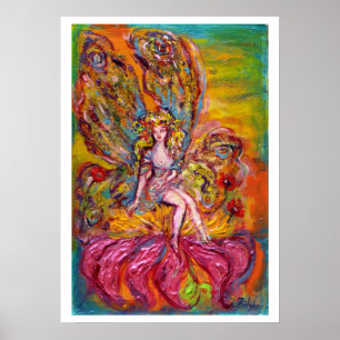 Póster HADA DE LAS FLORES EN EL IRIS ROSA Fantasía