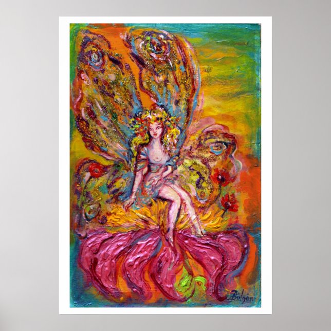 Póster HADA DE LAS FLORES EN EL IRIS ROSA Fantasía (Frente)
