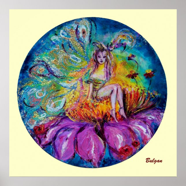 Póster HADA DE LAS FLORES EN LA NOCHE Fantasía (Frente)