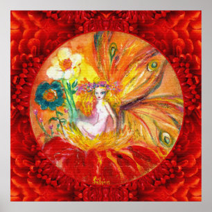 Póster HADA DE LAS FLORES, Fantasía Roja Amarilla