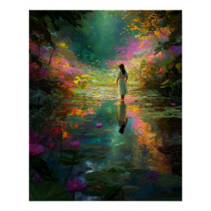 Póster Hada del Agua con Pasteles Suaves y Nenúfares