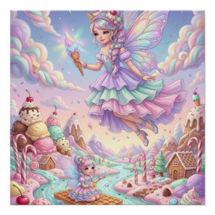 Póster Hada mágica pequeña volando sobre el bosque de fan
