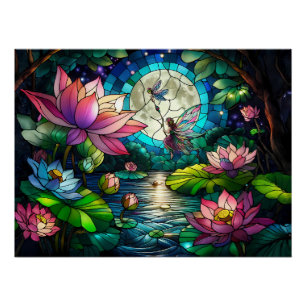Póster Hada Pequeña de Vidrio Pintado con Libélula