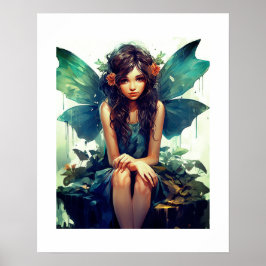 Póster Hada Sentada En Lluvia