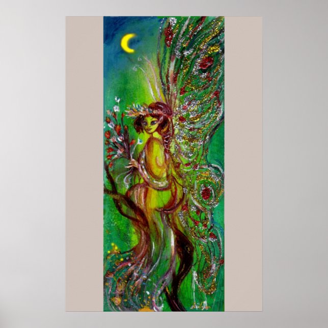 PÓSTER HADA VERDE CON CHISPAS DE ORO EN LA LUZ DE LA LUNA (Frente)