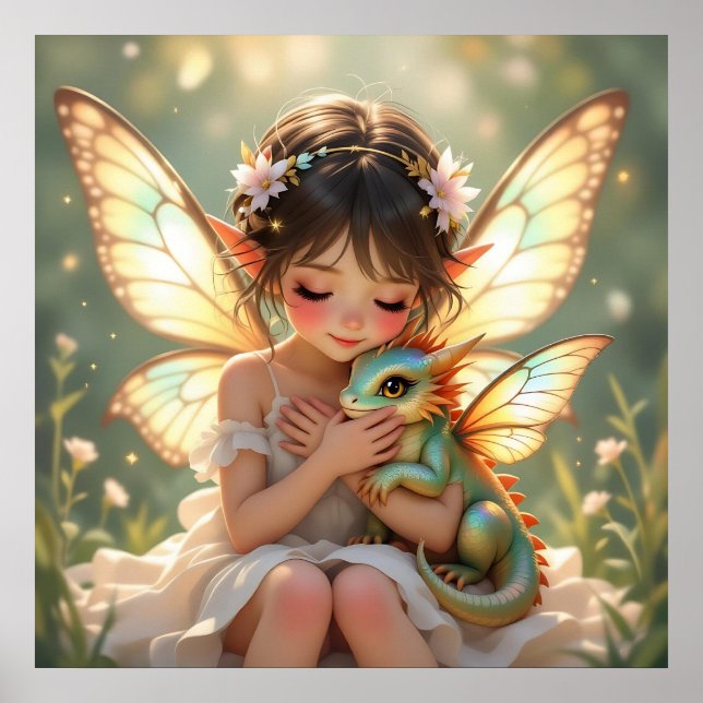 Póster Hada y Dragón | Chibi Anime Cuento de Hadas (Frente)