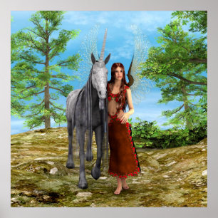 Póster Hada y Unicornio