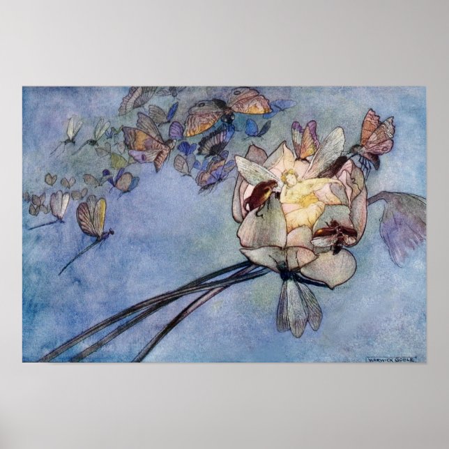 Póster Hadas de flores y mariposas por Warwick Goble (Frente)