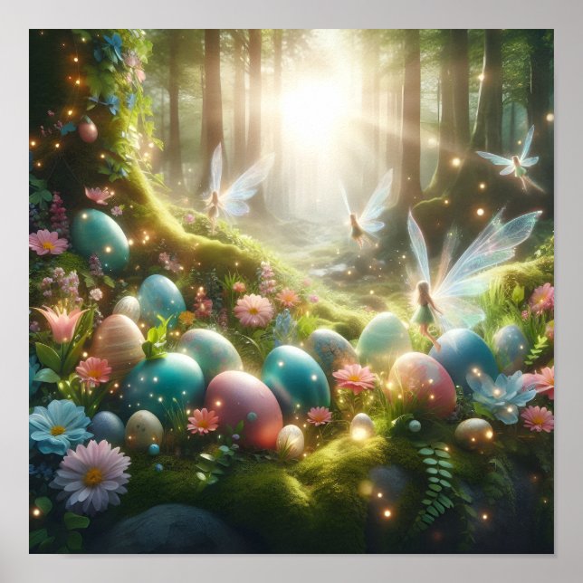Póster Hadas del Bosque Místico Huevos Mágicos de Primave (Frente)
