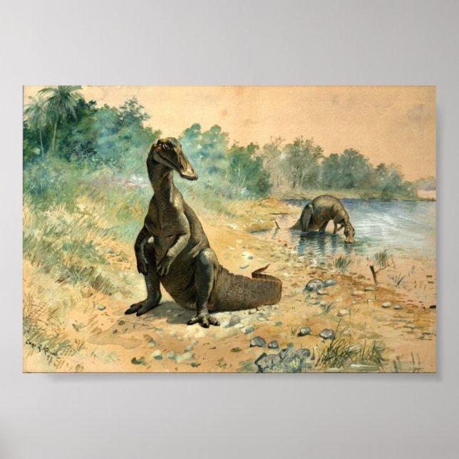 Póster Hadrosaurios a orillas de un lago (Frente)