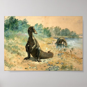 Póster Hadrosaurs por un lago