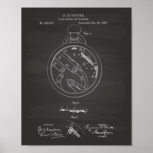 Póster Haga clic en Spring Watch 1887 Patent Art Chalkboa (Frente)