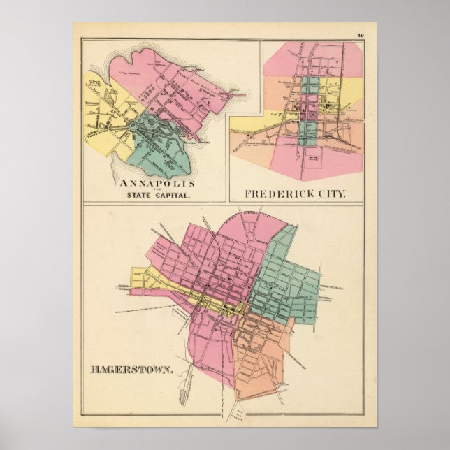 Póster Hagerstown, Annapolis, Ciudad de Frederick (Frente)