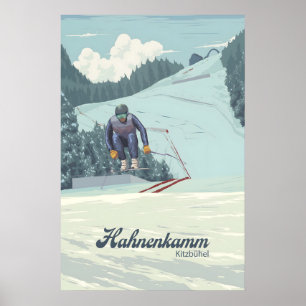 Póster Hahnenkamm Kitzbuhel Austria Estación de Esquí Via