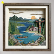Haida Gwaii C.B. Canadá Collage de Papel Diorama
