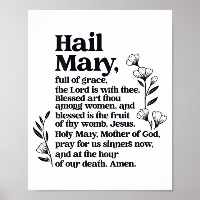 Póster Hail Mary Prayer Marian Floral Christian Blessed M (Frente)