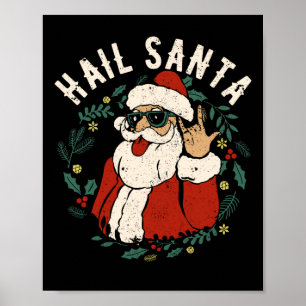 Póster Hail Santa Claus Sleigher Navidades Rock Metalizad