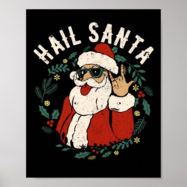 Póster Hail Santa Claus Sleigher Navidades Rock Metalizad (Frente)