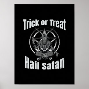 Póster Hail Satan Pentagram Goat Halloween